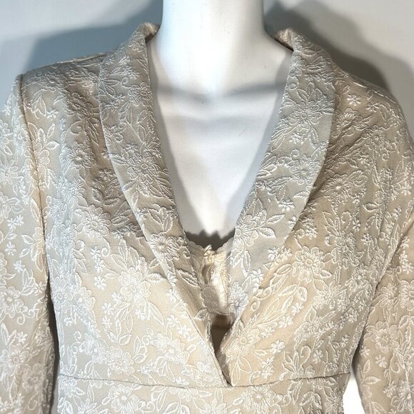 Cream Brocade SZ XXL Lace Print Peplum Top/Jacket Dressy Formal Vintage Inspired - Picture 3 of 9